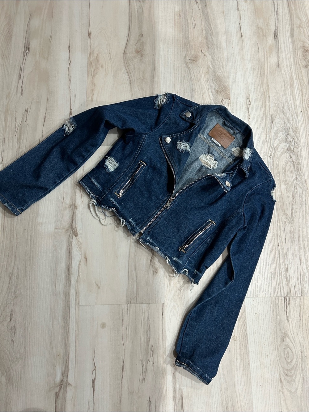 BBJ Los Angeles Distressed Dark Blue Denim Jacket - Women